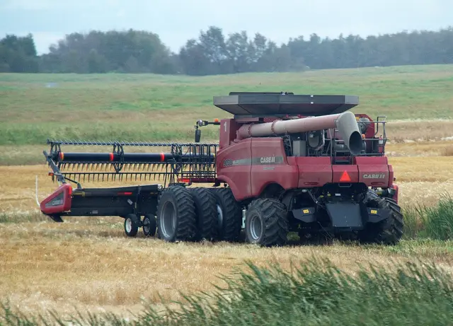 Combine harvesting in a field
